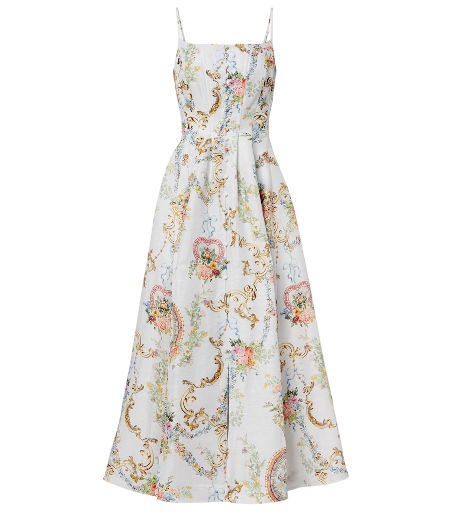 Camilla Printed linen and silk bustier dress