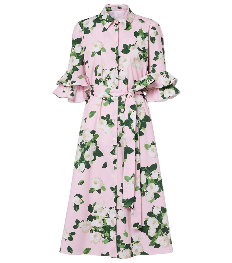 Vestido camisero de mezcla de algodón con estampado floral y cinturón de Carolina Herrera