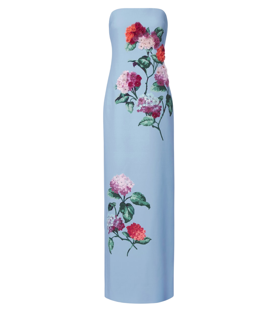 Vestido tipo bustier de Carolina Herrera con aplicaciones florales