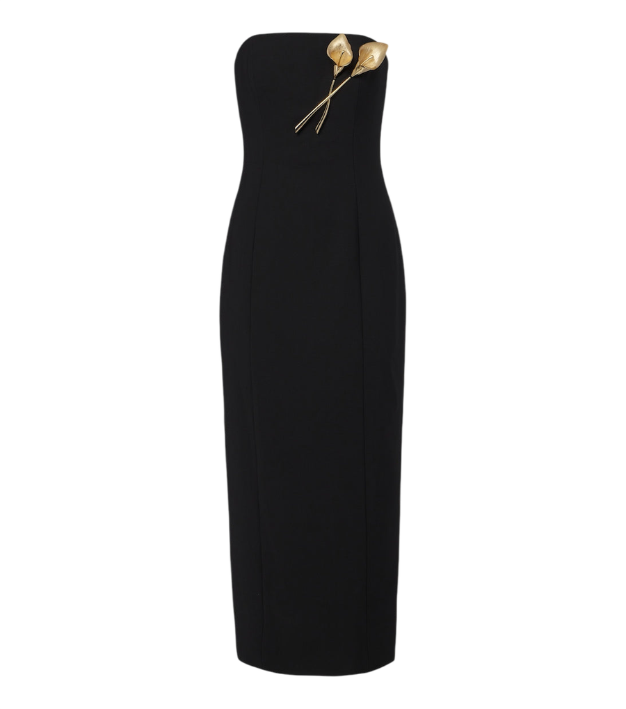 Carolina Herrera Embellished wool-blend bustier dress