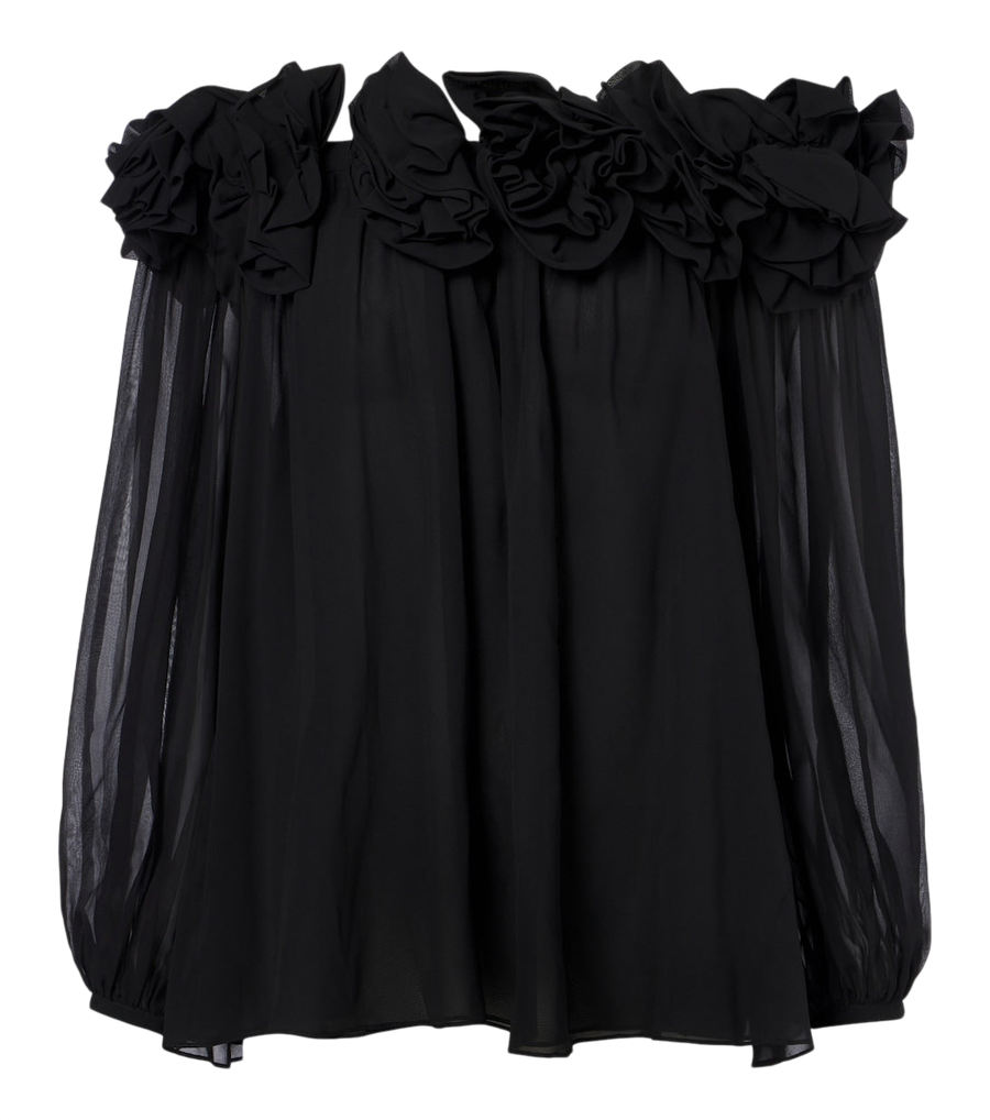 Carolina Herrera Floral-appliqué gathered silk top