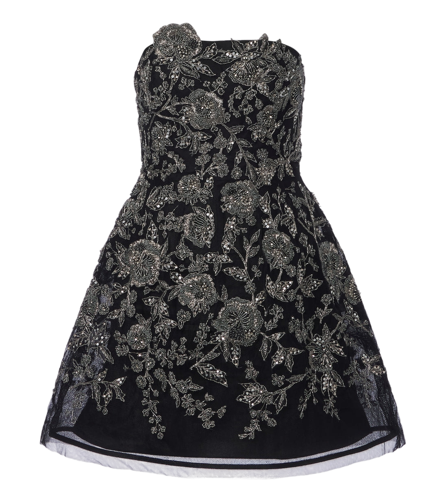 Vestido bustier con adornos florales de Carolina Herrera