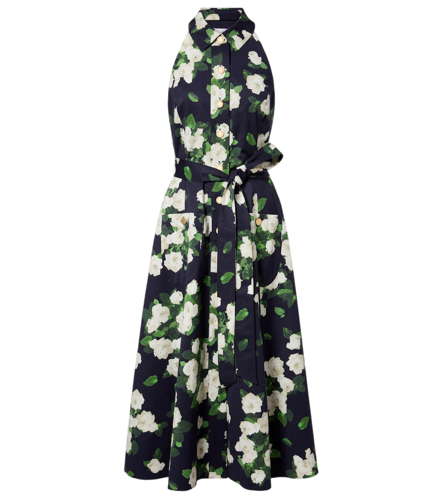 Vestido midi de falla floral de Carolina Herrera