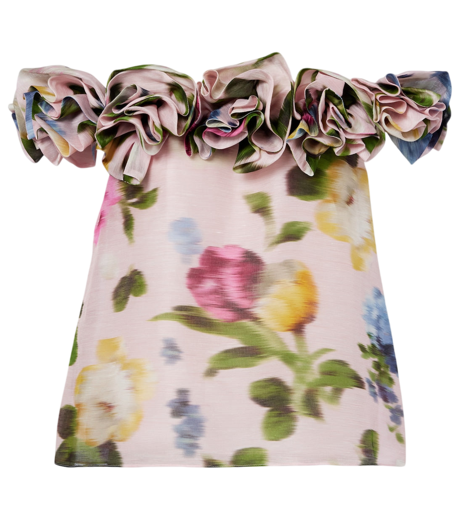 Top de lino y seda con hombros descubiertos Floral de Carolina Herrera
