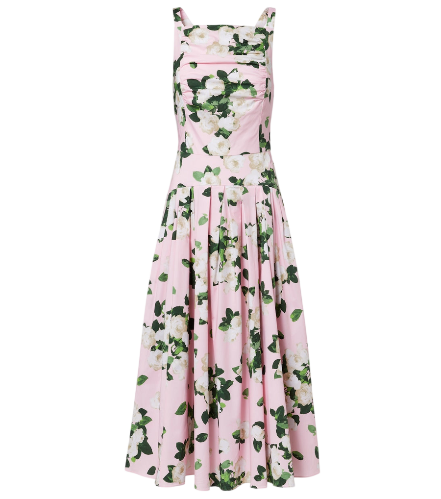 Vestido midi de Carolina Herrera en mezcla de algodón plisado con estampado floral