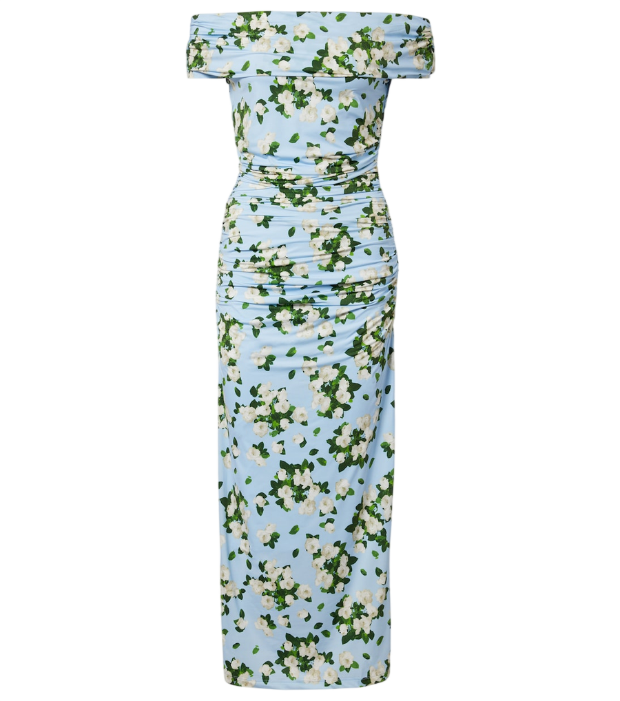 Robe midi en jersey froncé à motif floral Carolina Herrera