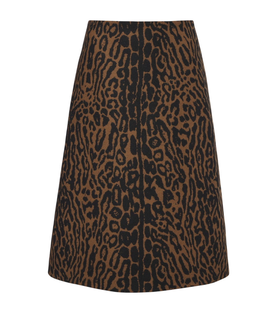 Jupe midi en laine vierge à imprimé léopard Carolina Herrera