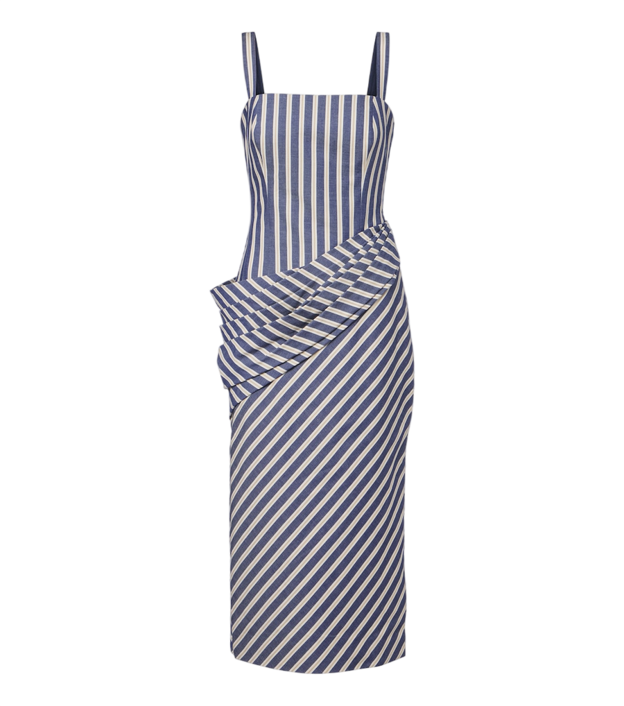 Robe de cocktail drapée en coton rayé Carolina Herrera