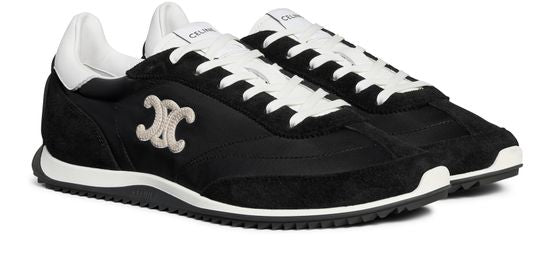 Celine Racer Low-Top Sneaker in Triomphe Nylon and Suede Calfskin