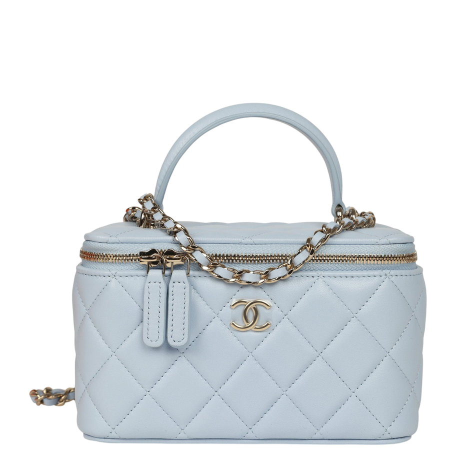 Chanel Small Classic Top Handle Vanity Case Light Blue