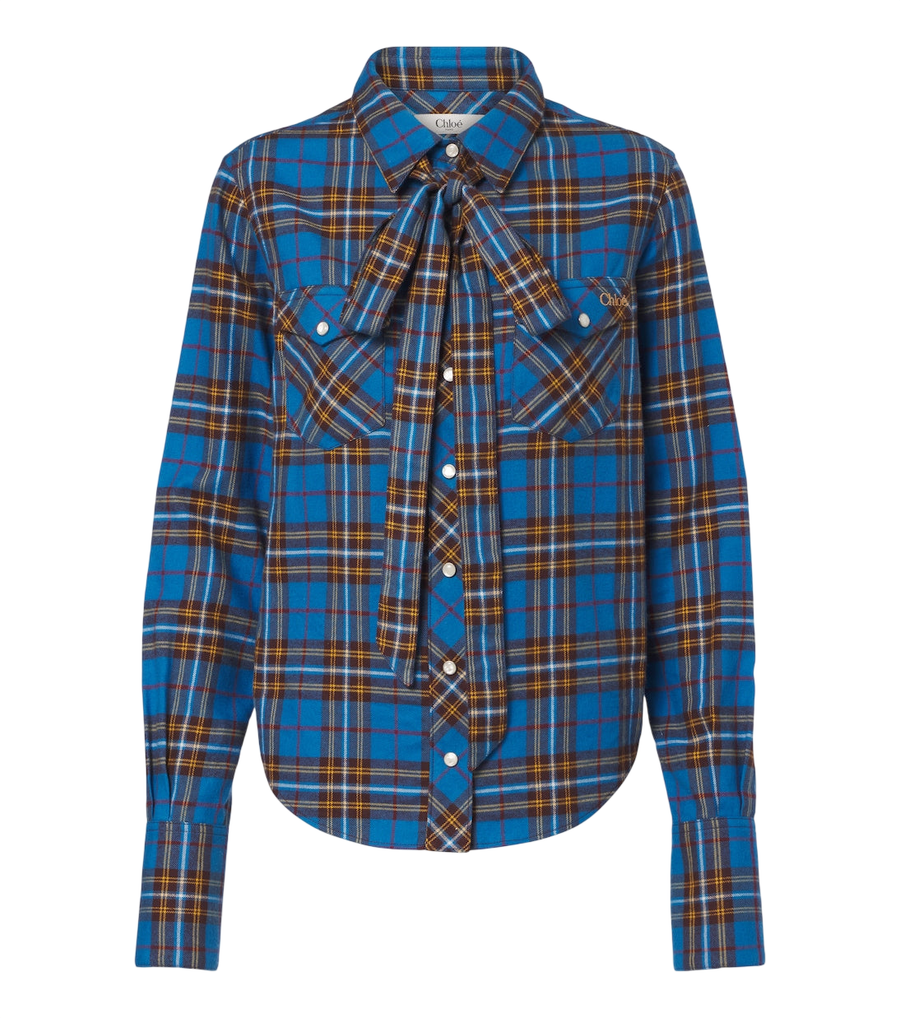 Chloé Bow-detail checked cotton flannel shirt