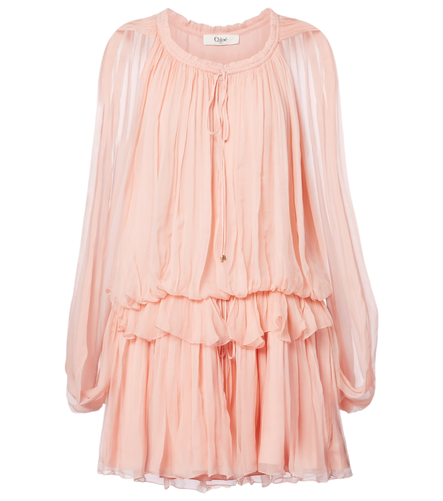 Mini-robe en mousseline de soie à volants Chloé Caped