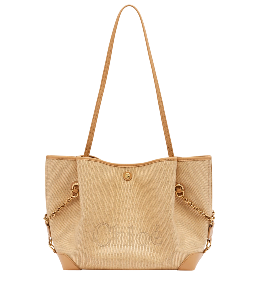Chloé Clover Medium raffia-effect tote bag