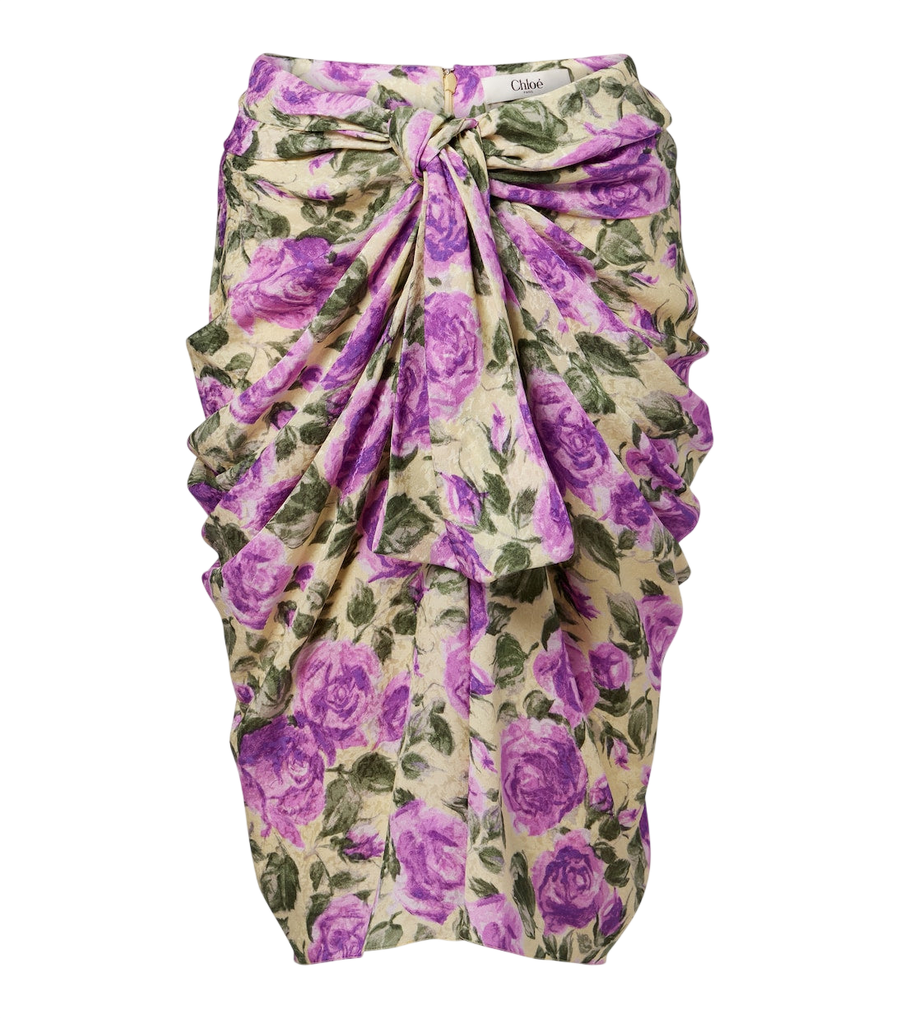 Chloé Draped floral silk midi skirt