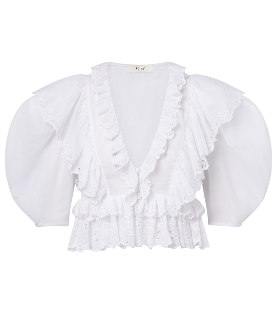 Top de algodón con volantes y bordados de Chloé