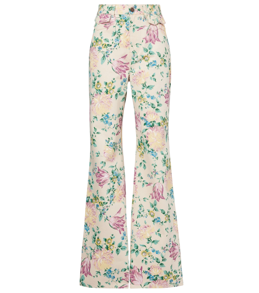 Vaqueros de tiro alto acampanados con estampado floral de Chloé