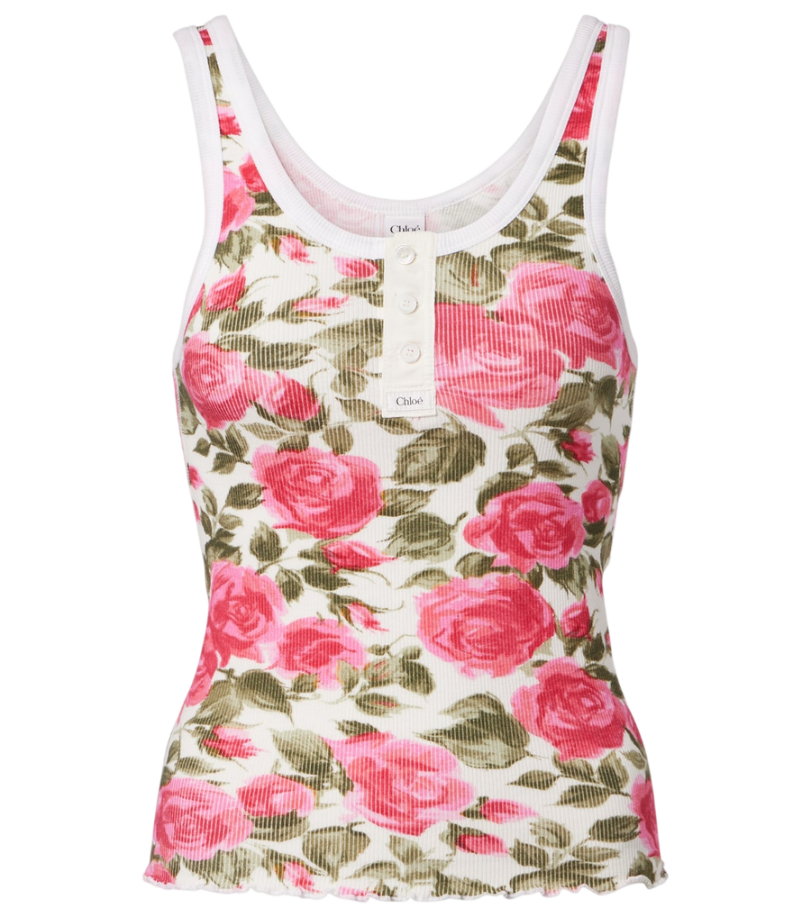 Chloé Floral ribbed cotton-blend tank top