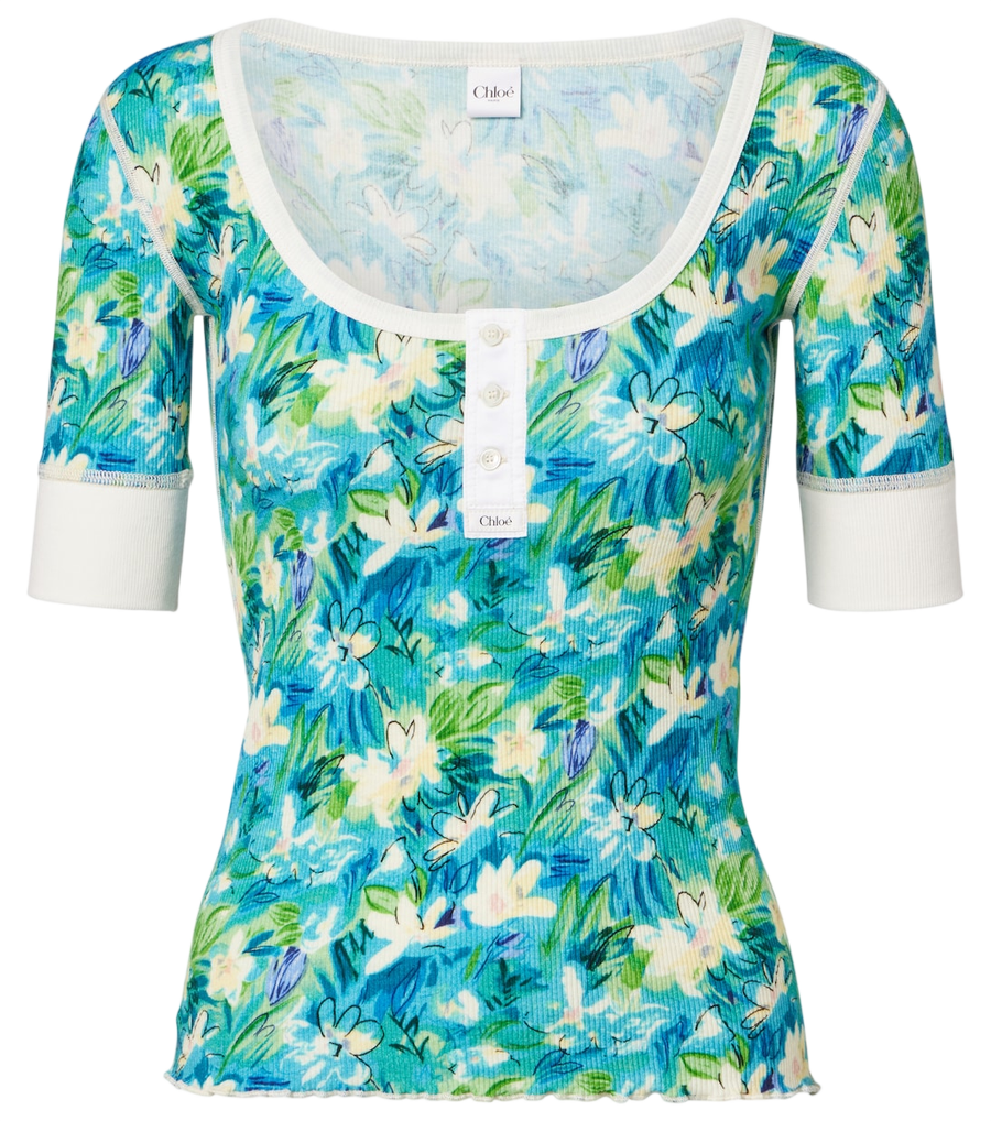 Top de mezcla de algodón de punto acanalado con motivo floral de Chloé