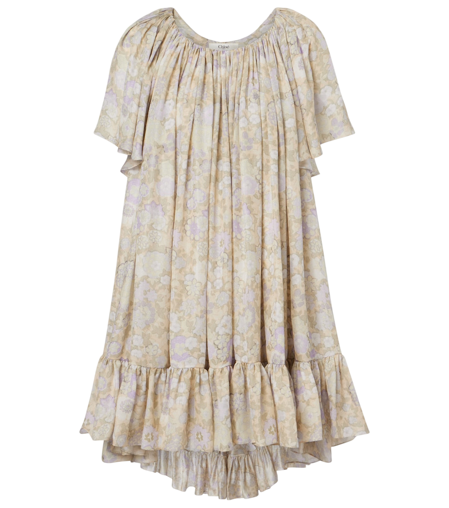 Chloé Floral ruffled silk charmeuse minidress