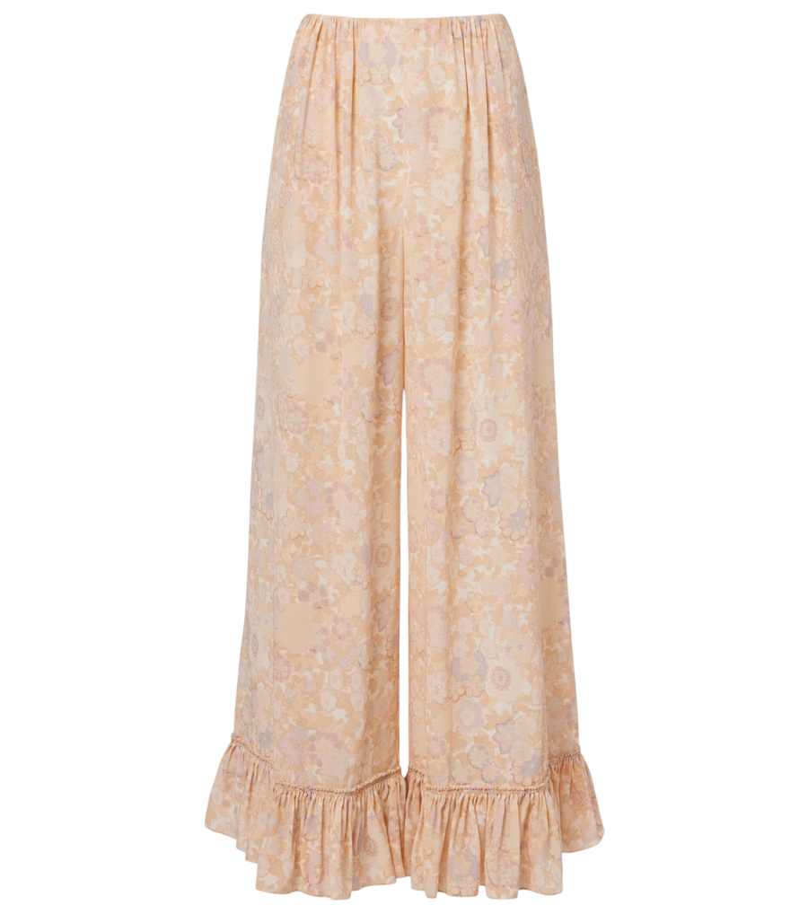 Chloé Floral ruffled silk wide-leg pants