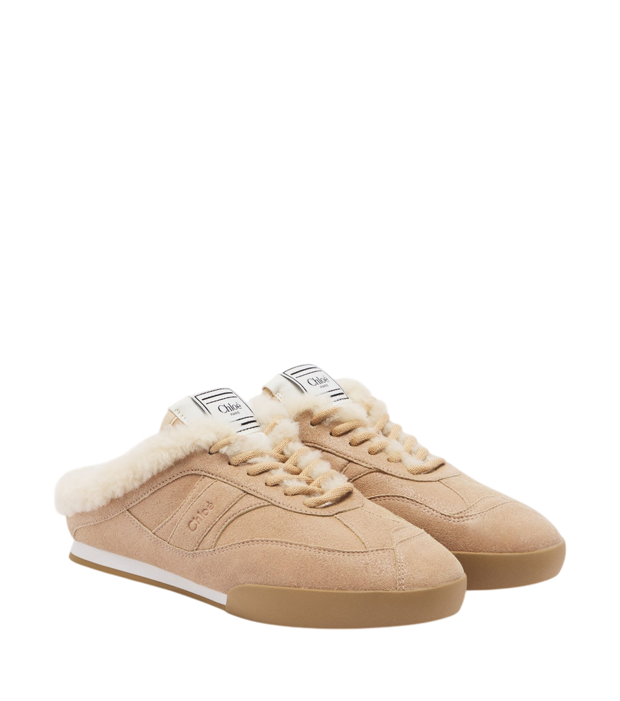 Chloé Kick shearling-trimmed suede mules