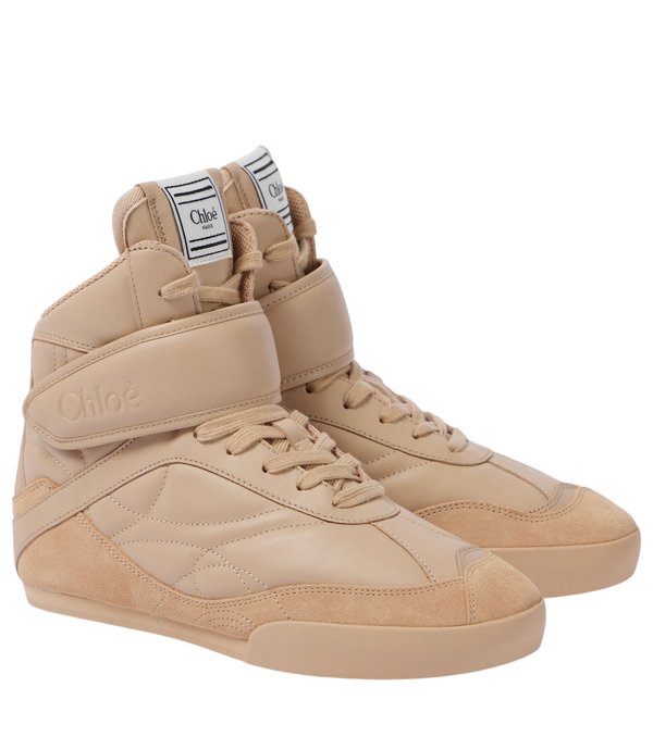 Chloé Kick suede-trimmed leather high-top sneakers