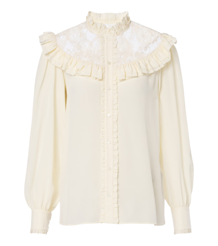 Chloé Lace-trimmed silk crêpe de chine blouse