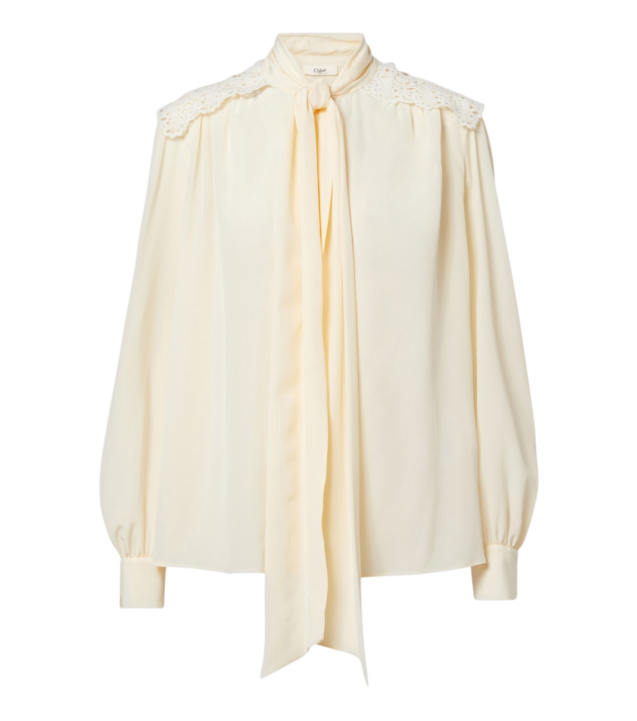 Chloé Lace-trimmed silk crêpe de chine blouse