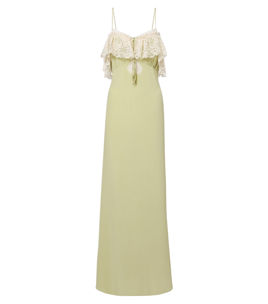 Robe longue en crêpe de Chine de soie à finitions en dentelle Chloé