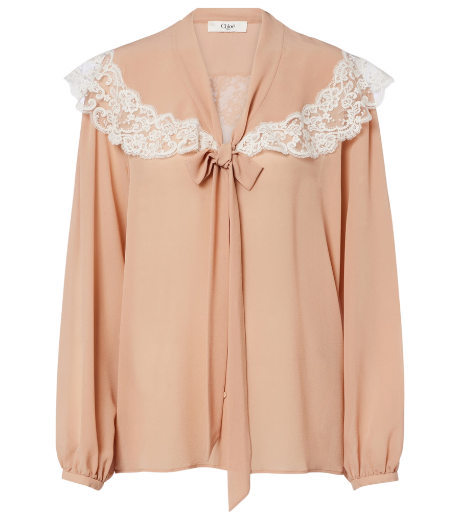 Chloé Lace-trimmed silk georgette blouse