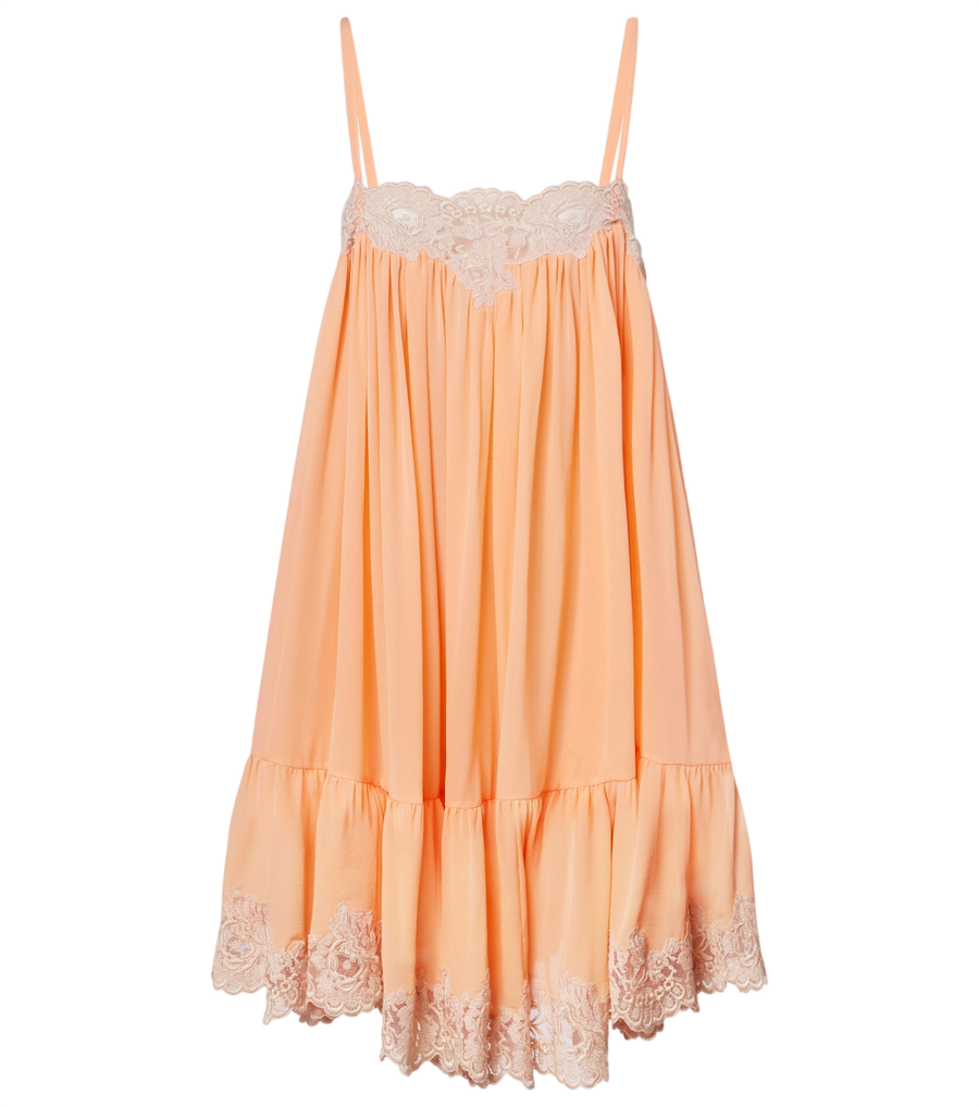 Mini-robe en georgette de soie à bordures en dentelle Chloé
