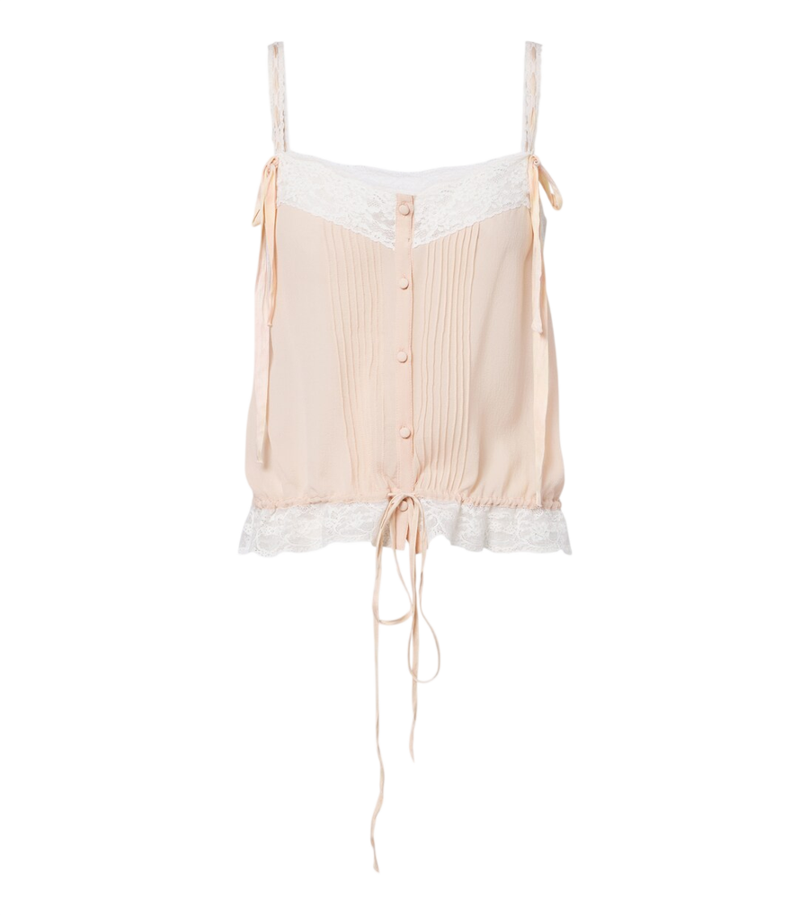 Chloé Lace-trimmed silk georgette top