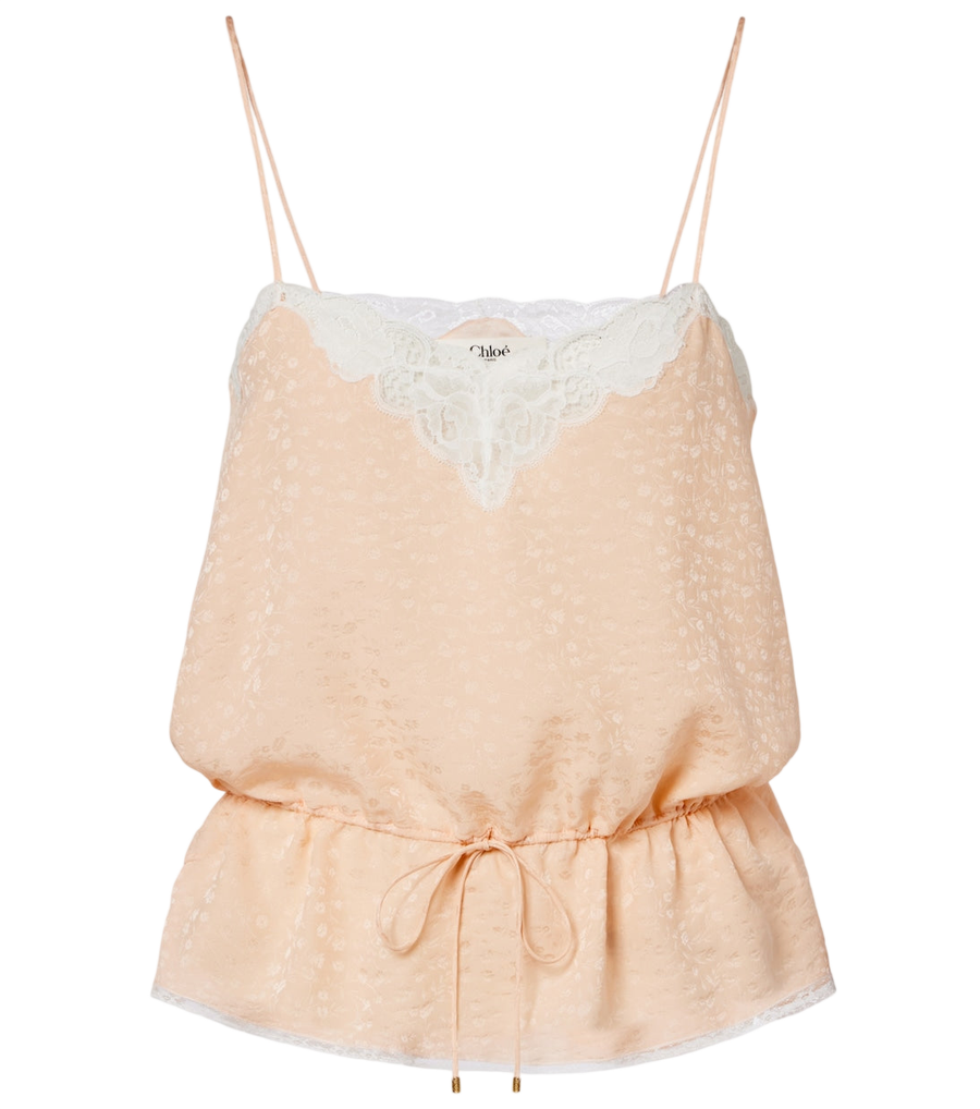 Chloé Lace-trimmed silk jacquard camisole