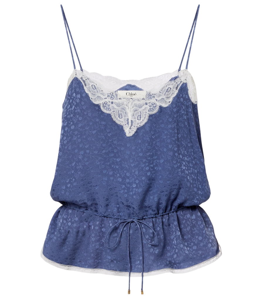 Camisola de jacquard de seda con ribete de encaje de Chloé