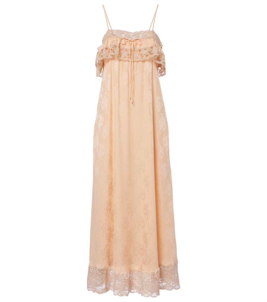 Robe midi en jacquard de soie à finitions en dentelle Chloé