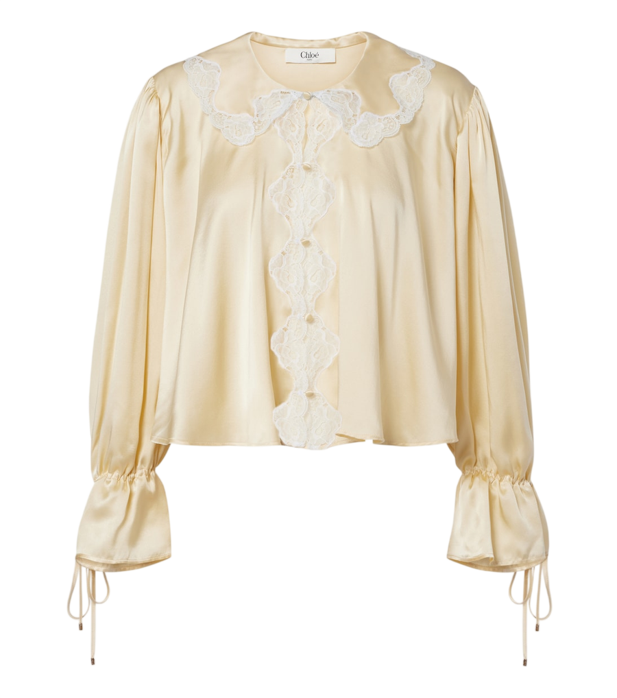 Blouse Chloé en satin de soie à finitions dentelle