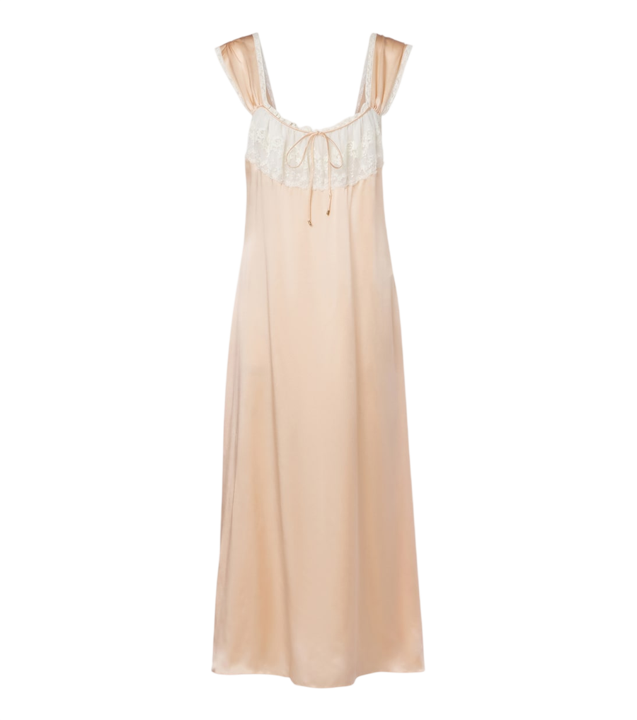 Chloé Vestido midi de cetim de seda com acabamentos de renda
