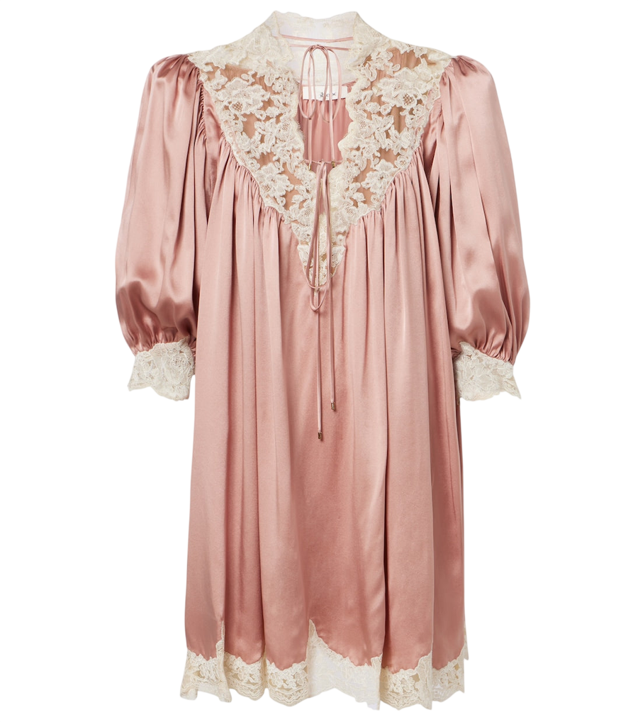 Mini-robe en satin de soie bordée de dentelle Chloé