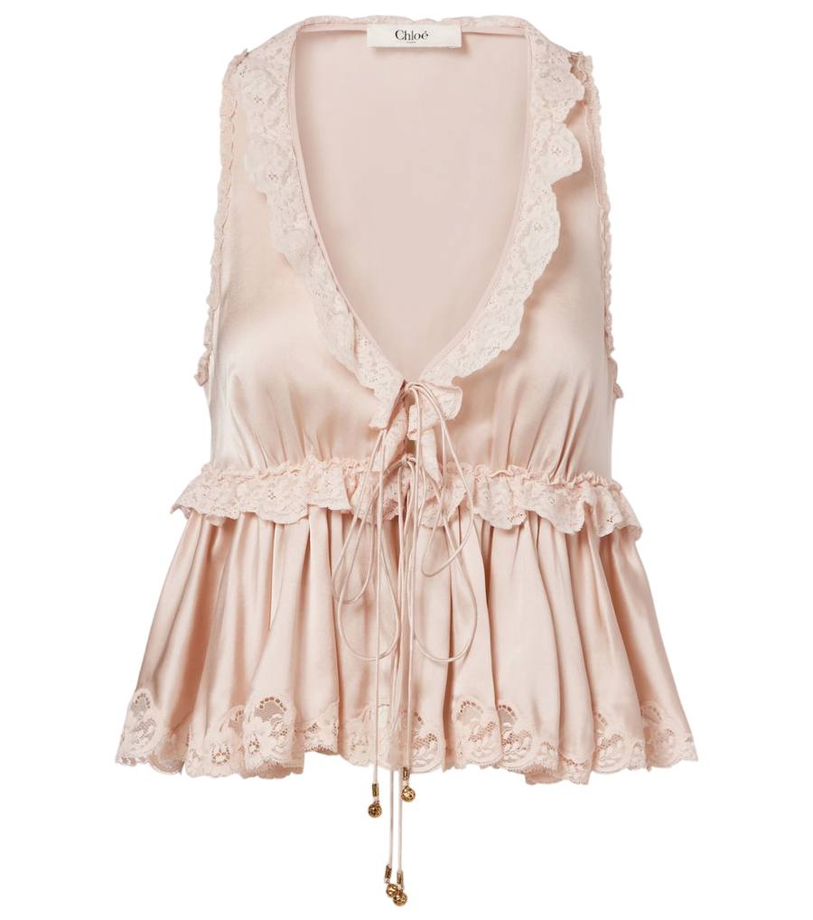 Haut en satin de soie à garniture en dentelle Chloé