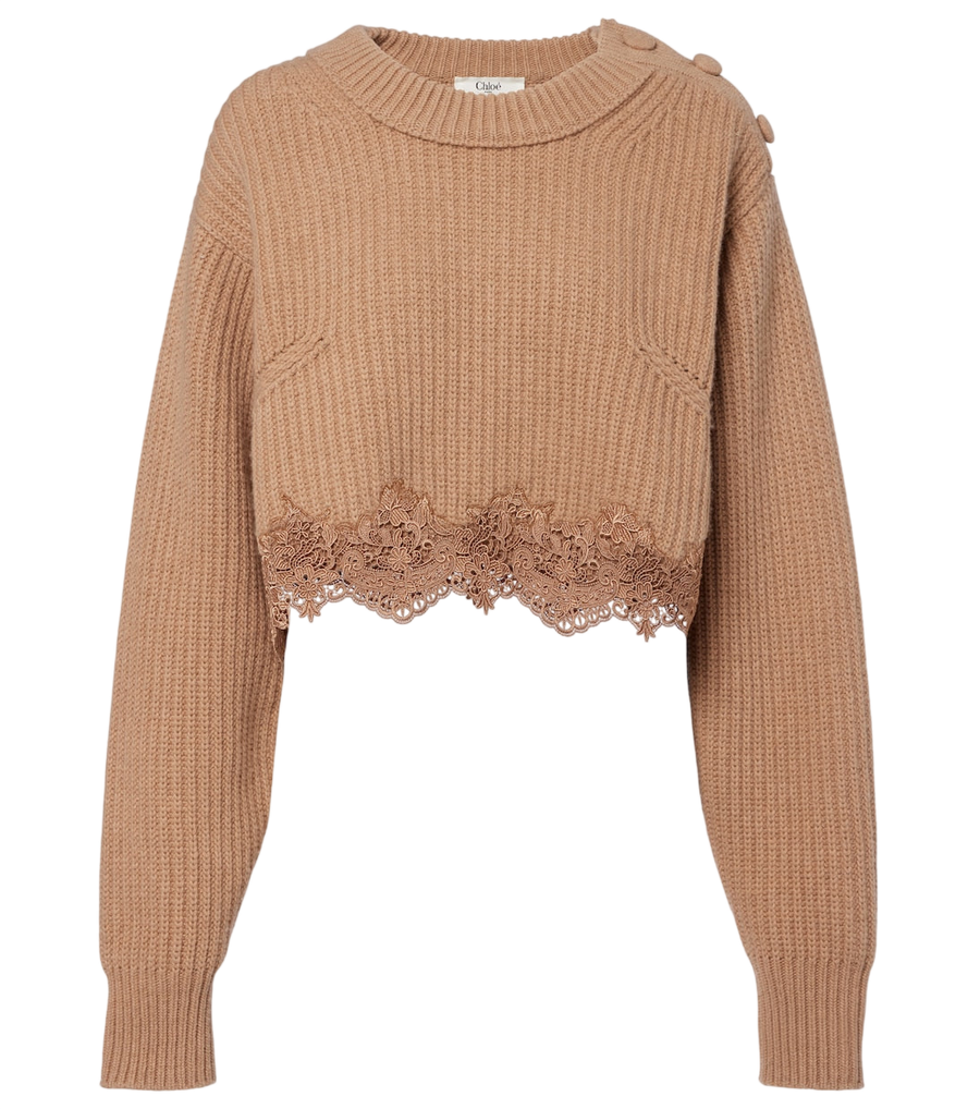 Chloé Lace-trimmed wool and cashmere sweater