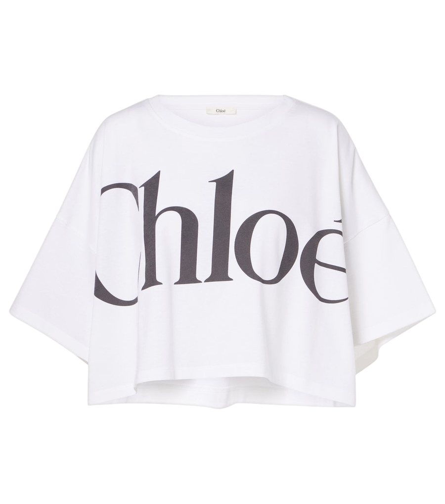 Camiseta corta de punto de algodón con logotipo Chloé