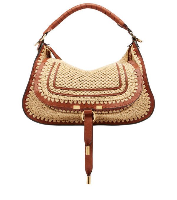 Chloé Marcie Small raffia-effect shoulder bag
