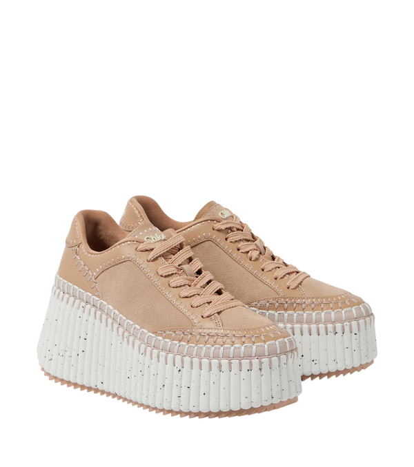Chloé Nama 80 suede and leather wedge sneakers