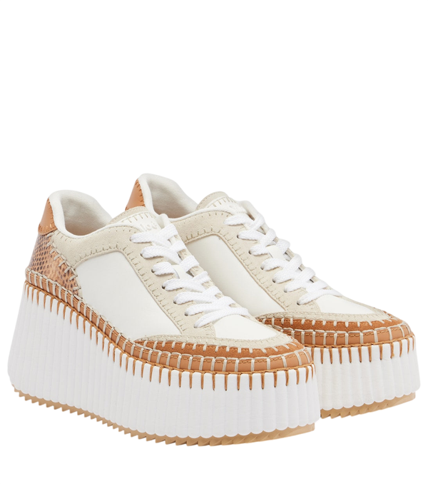 Chloé Nama leather-trimmed platform sneakers