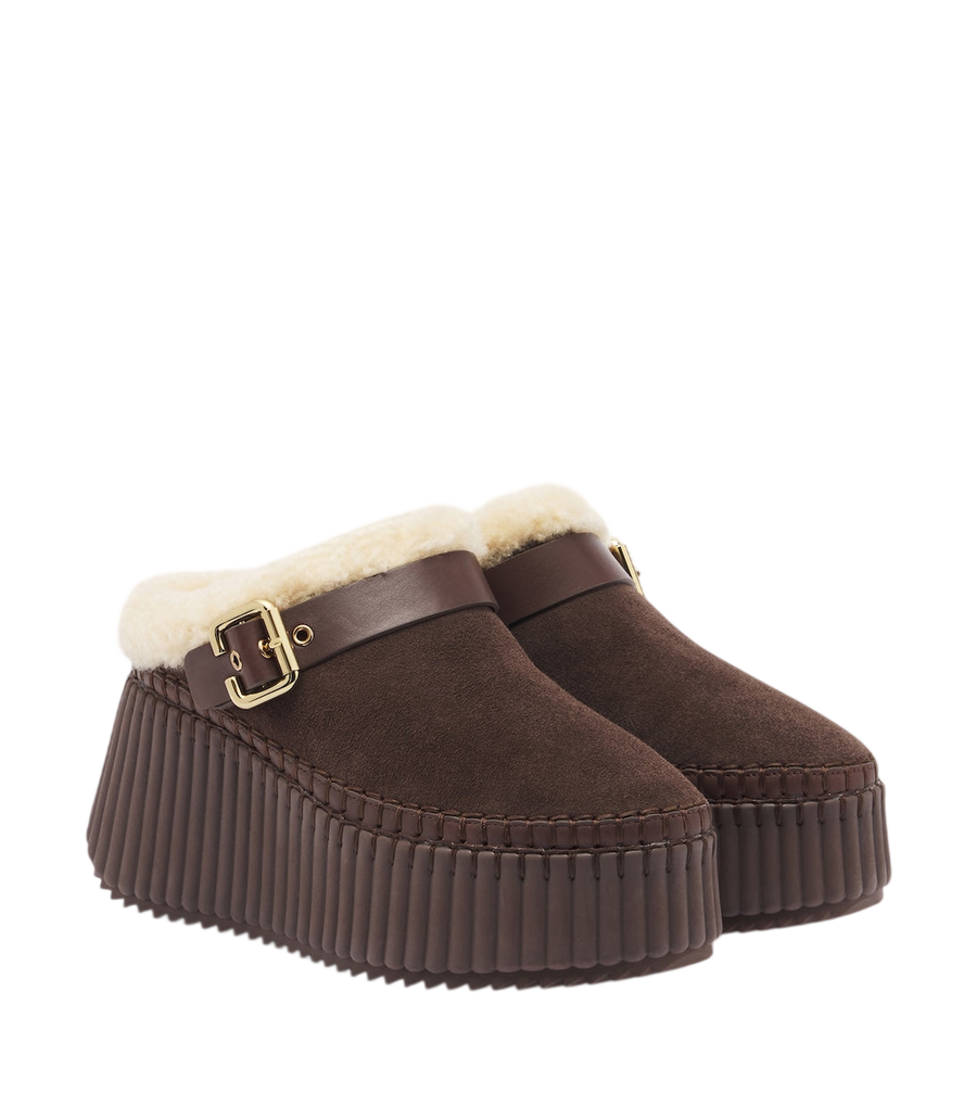 Chloé Nama shearling-lined suede platform mules