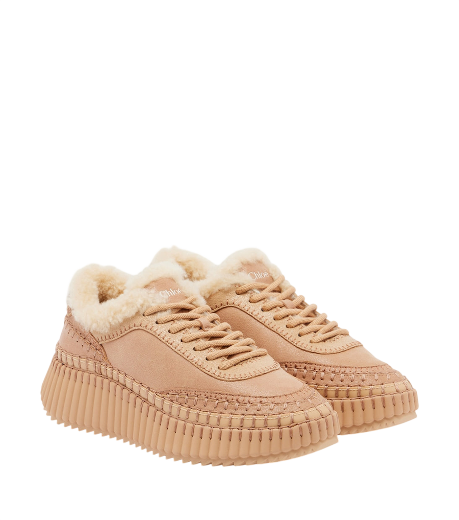 Chloé Nama shearling-lined suede platform sneakers