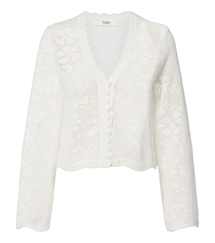 Chloé Pointelle scalloped cotton cardigan