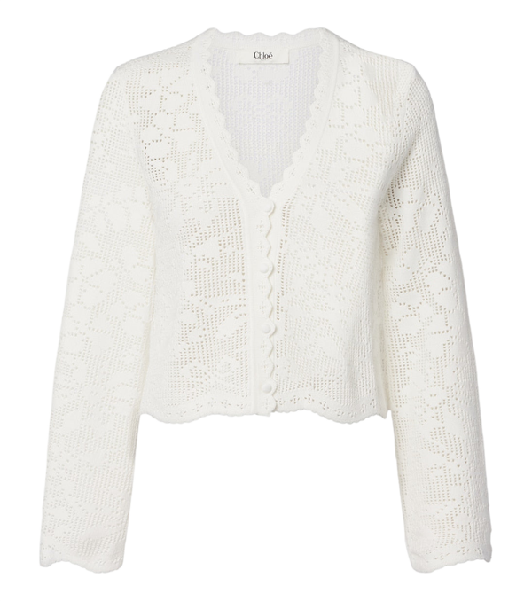 Chloé Pointelle scalloped cotton cardigan