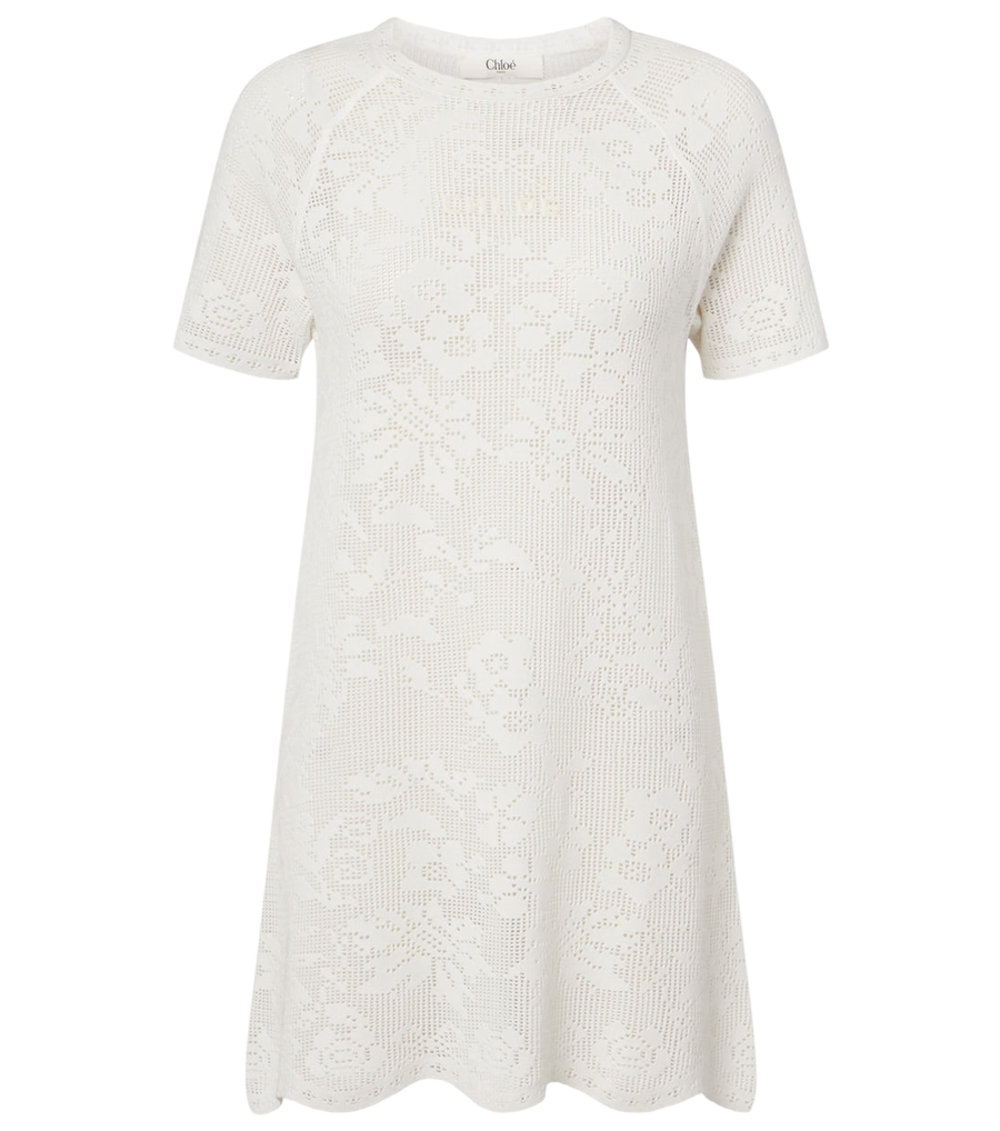 Chloé Miniabito in cotone pointelle con bordi smerlati