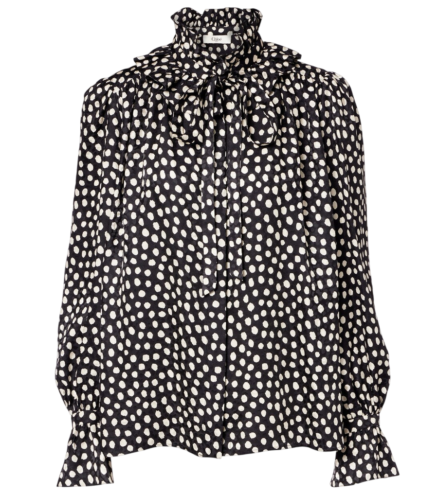 Chloé Polka-dot tie-neck silk blouse